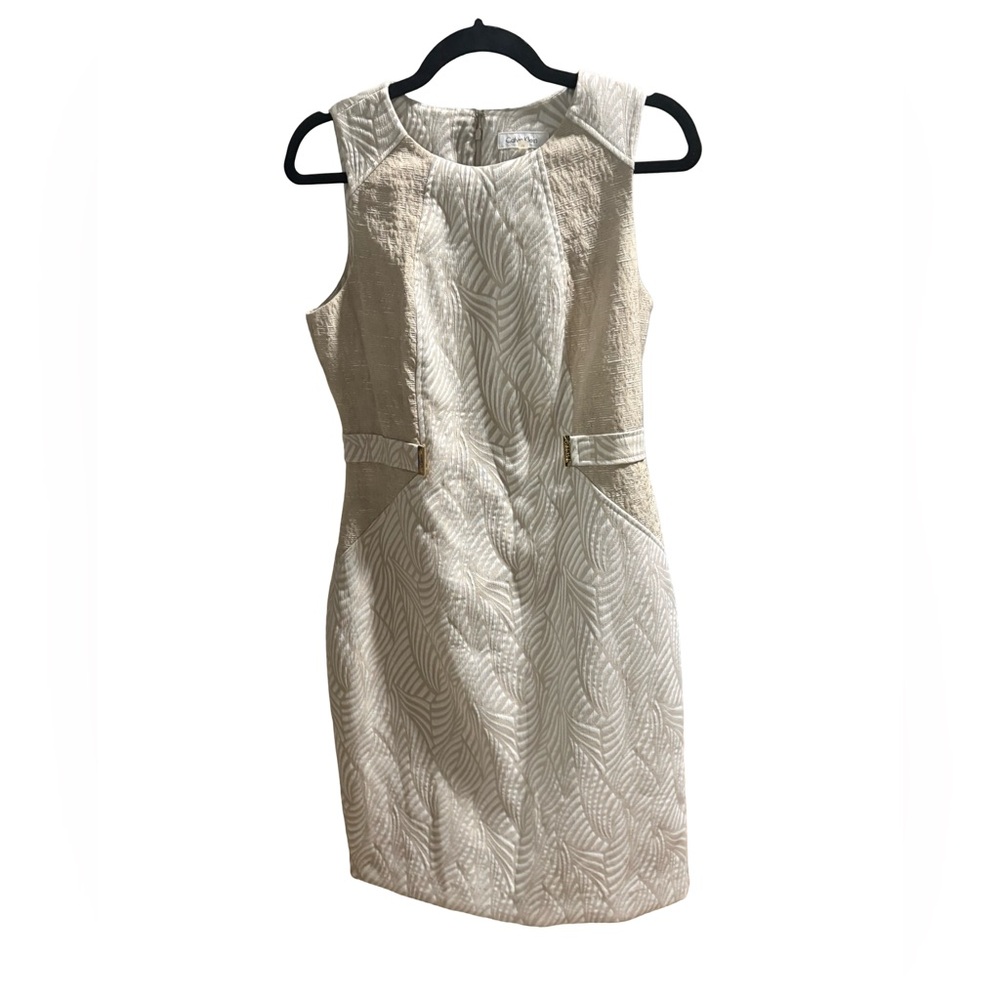 Calvin Klein Tab Waist Ivory Latte Dress